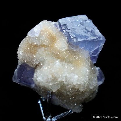 Purple Blue Fluorite Cube on Druzy Quartz from Manaoshan Mine, Hunan, China
