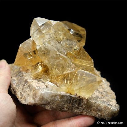 Double-Terminated Rutilated Quartz Crystals "Herkimer Diamonds" on Matrix from Bahia, Brazil