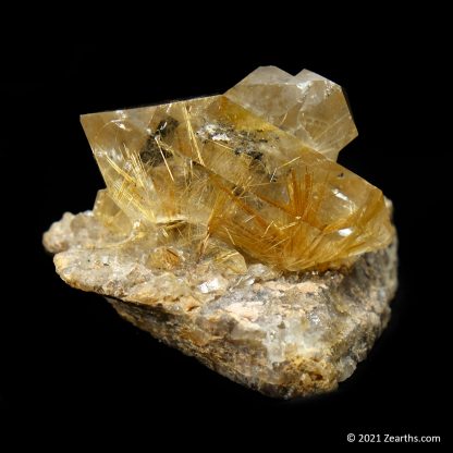 Double-Terminated Rutilated Quartz Crystals "Herkimer Diamonds" on Matrix from Bahia, Brazil