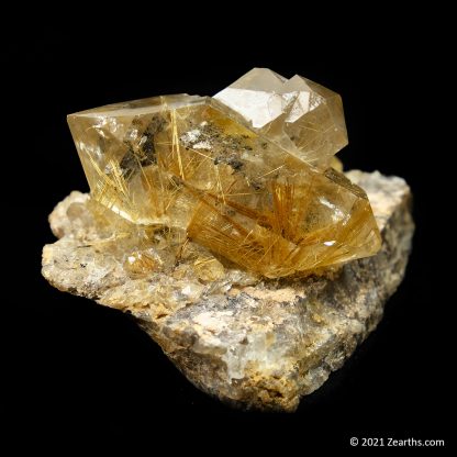 Double-Terminated Rutilated Quartz Crystals "Herkimer Diamonds" on Matrix from Bahia, Brazil