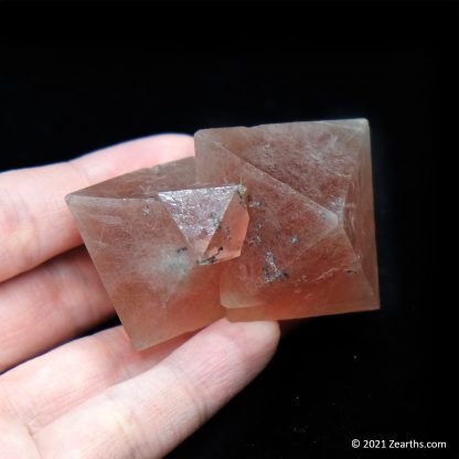 Three Pink Red Fluorite Octahedron Stack from Huanggang Mine, Inner Mongolia, China