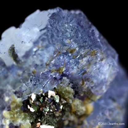 Blue Stepped Fluorite Floater with Mica and Arsenopyrite from Yaogangxian Mine, Hunan, China