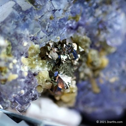 Blue Stepped Fluorite Floater with Mica and Arsenopyrite from Yaogangxian Mine, Hunan, China