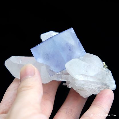 Blue Fluorite Cube on Quartz from Yaogangxian Mine, China