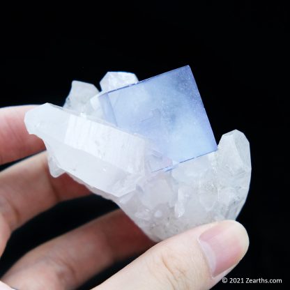 Blue Fluorite Cube on Quartz from Yaogangxian Mine, China