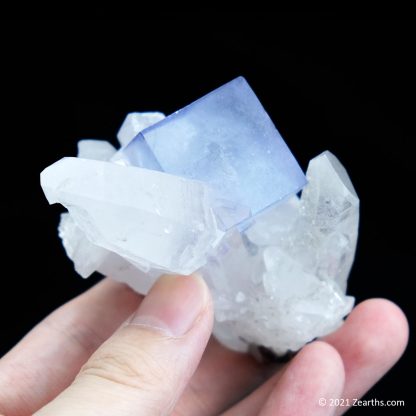 Blue Fluorite Cube on Quartz from Yaogangxian Mine, China