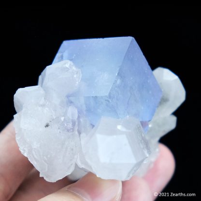 Blue Fluorite Cube on Quartz from Yaogangxian Mine, China