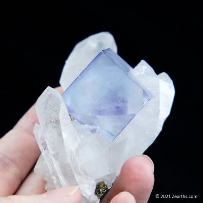 Blue Fluorite Cube on Quartz from Yaogangxian Mine, China