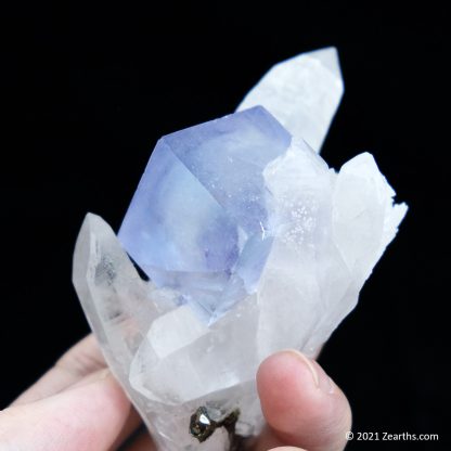 Blue Fluorite Cube on Quartz from Yaogangxian Mine, China