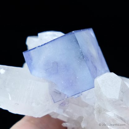 Blue Fluorite Cube on Quartz from Yaogangxian Mine, China