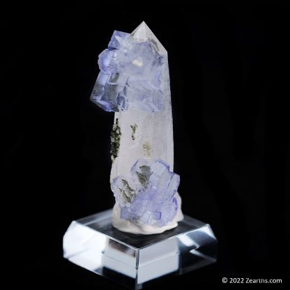 Blue Fluorite Clusters on Quartz Point from Yaogangxian Mine, Hunan, China