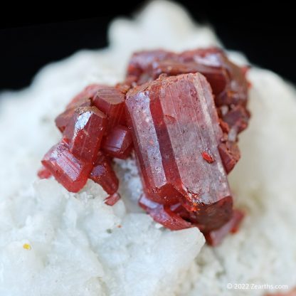 Cluster of Large Red Realgar Crystals on White Calcite from Shimen Mine, Hunan, China