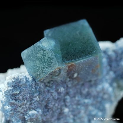 Blue Green Fluorite Crystals on Milky Quartz from Huanggang Mine, Chifeng, Inner Mongolia, China