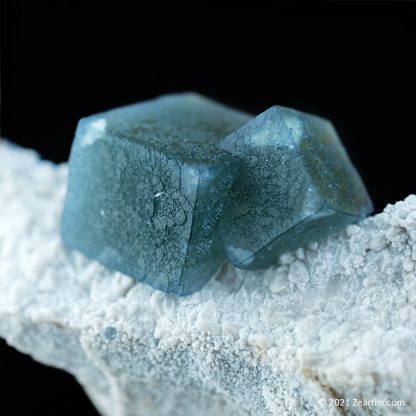 Blue Green Fluorite Crystals on Milky Quartz from Huanggang Mine, Chifeng, Inner Mongolia, China