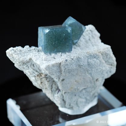 Blue Green Fluorite Crystals on Milky Quartz from Huanggang Mine, Chifeng, Inner Mongolia, China