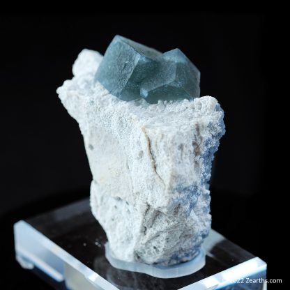 Blue Green Fluorite Crystals on Milky Quartz from Huanggang Mine, Chifeng, Inner Mongolia, China