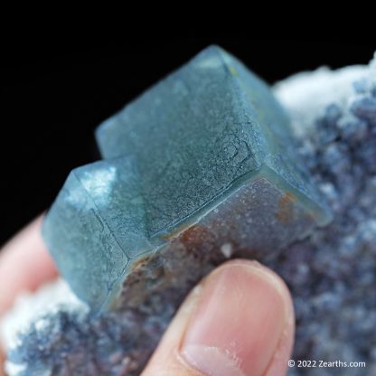 Blue Green Fluorite Crystals on Milky Quartz from Huanggang Mine, Chifeng, Inner Mongolia, China