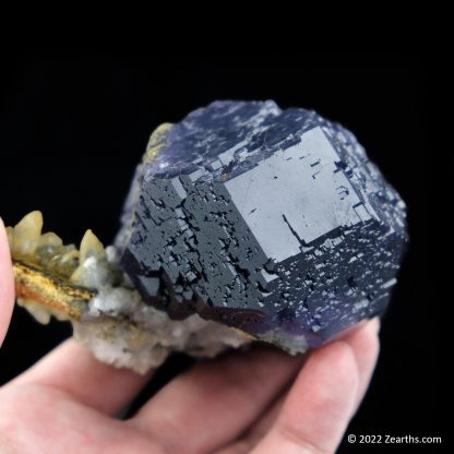 Large "Tanzanite Blue" Dodecahedral Fluorite Crystal with Calcite from Yongchun, Fujian, China