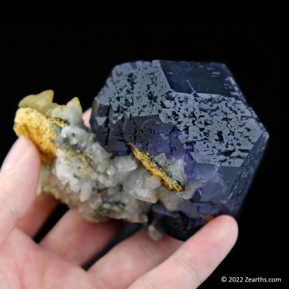 Large "Tanzanite Blue" Dodecahedral Fluorite Crystal with Calcite from Yongchun, Fujian, China