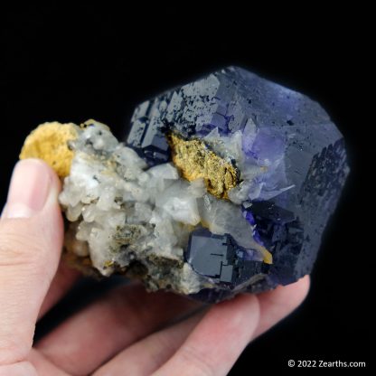 Large "Tanzanite Blue" Dodecahedral Fluorite Crystal with Calcite from Yongchun, Fujian, China