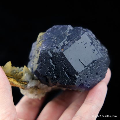 Large "Tanzanite Blue" Dodecahedral Fluorite Crystal with Calcite from Yongchun, Fujian, China