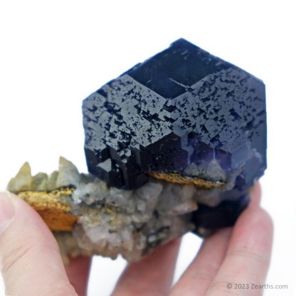 Large "Tanzanite Blue" Dodecahedral Fluorite Crystal with Calcite from Yongchun, Fujian, China