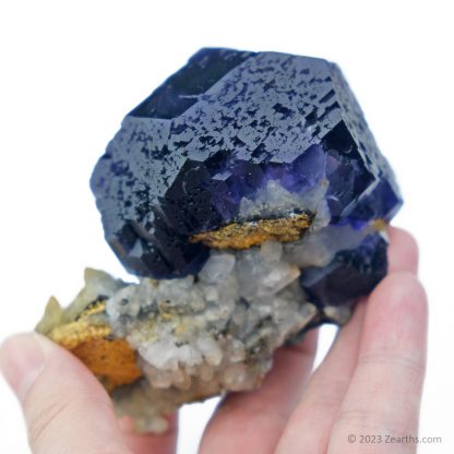 Large "Tanzanite Blue" Dodecahedral Fluorite Crystal with Calcite from Yongchun, Fujian, China