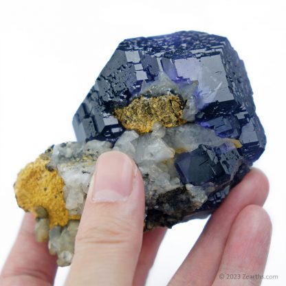 Large "Tanzanite Blue" Dodecahedral Fluorite Crystal with Calcite from Yongchun, Fujian, China