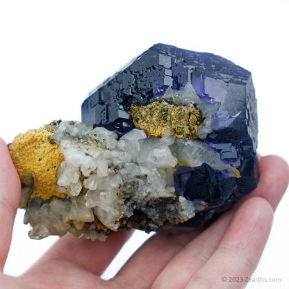 Large "Tanzanite Blue" Dodecahedral Fluorite Crystal with Calcite from Yongchun, Fujian, China