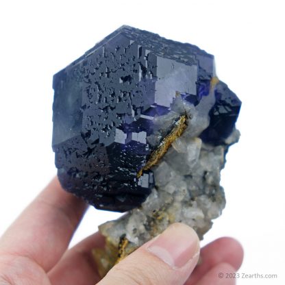 Large "Tanzanite Blue" Dodecahedral Fluorite Crystal with Calcite from Yongchun, Fujian, China