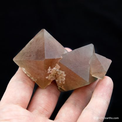 Stack of Three Pink Red Fluorite Crystals with Calcite from Huanggang Mine, Inner Mongolia, China