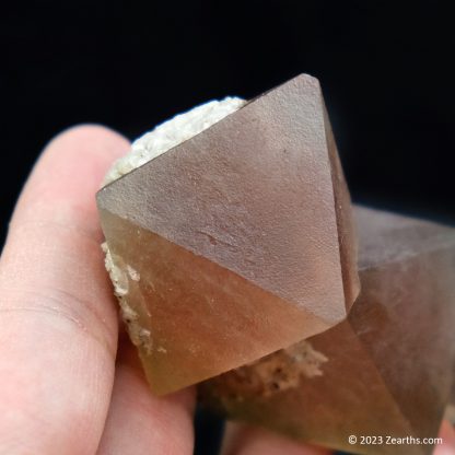 Stack of Three Pink Red Fluorite Crystals with Calcite from Huanggang Mine, Inner Mongolia, China