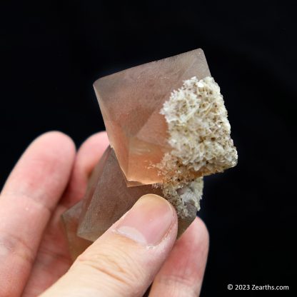 Stack of Three Pink Red Fluorite Crystals with Calcite from Huanggang Mine, Inner Mongolia, China