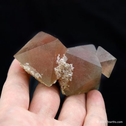 Stack of Three Pink Red Fluorite Crystals with Calcite from Huanggang Mine, Inner Mongolia, China