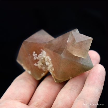 Stack of Three Pink Red Fluorite Crystals with Calcite from Huanggang Mine, Inner Mongolia, China