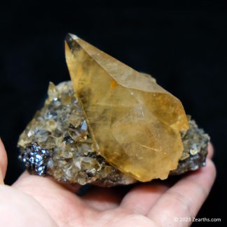 Golden Stella Beam Dogtooth Calcite Crystal on Sphalerite from Elmwood Mine, Tennessee, USA